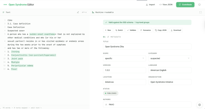 The Open Syndrome Editor turning a clinical case definition into validated JSON